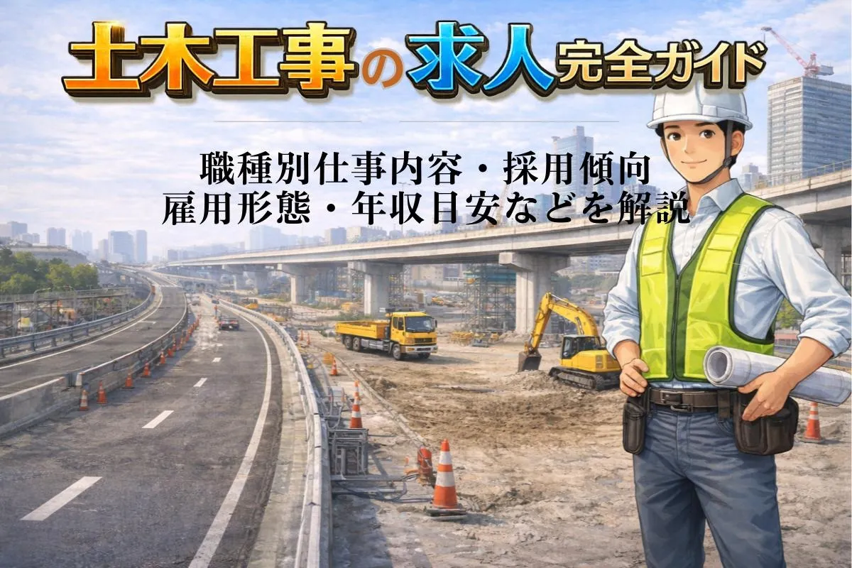 土木工事の求人完全ガイド｜職種別仕事内容・採用傾向・雇用形態・年収目安などを解説